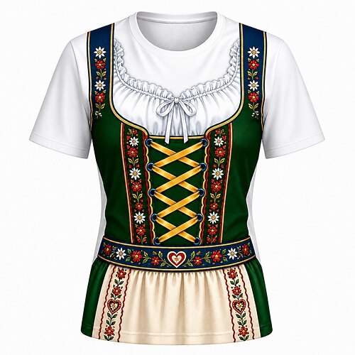 Oktoberfest Cadeaux T-shirt T-shirt graphique Impression 3D de dirndl Col ras du cou Manches courtes Fantasmagorique Bavarois Drôle Prairies Femmes Carnaval Soirée Fête de la Bière Tissu de style
