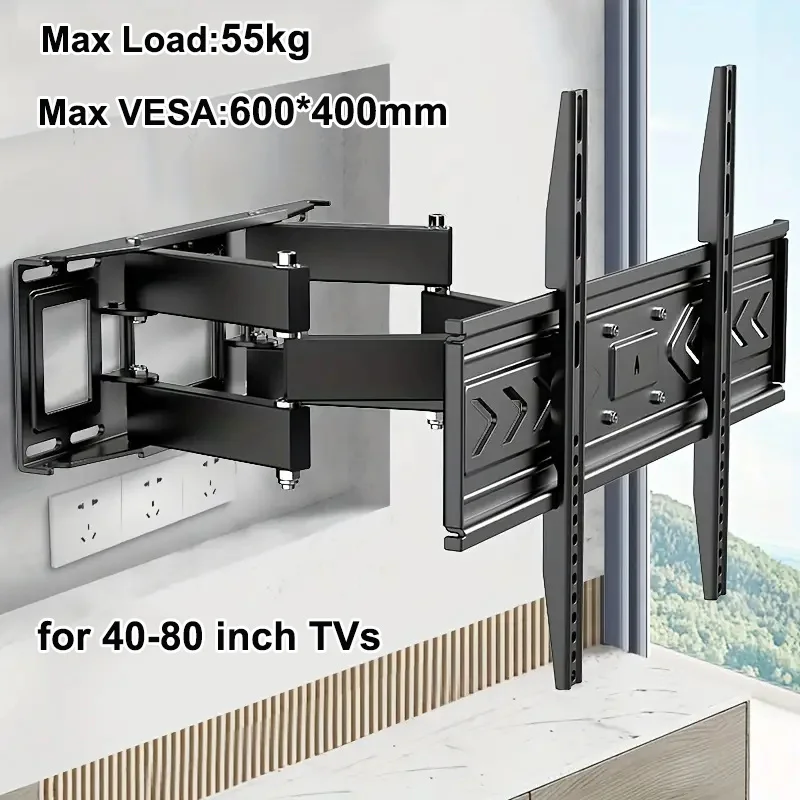 BEISHI TV-Wandhalterung für 40-80 Zoll LED, LCD, OLED-Flachgebogene Fernseher, TV-Halterung mit doppeltem Schwenkarm, verlängert die neigbare Drehung