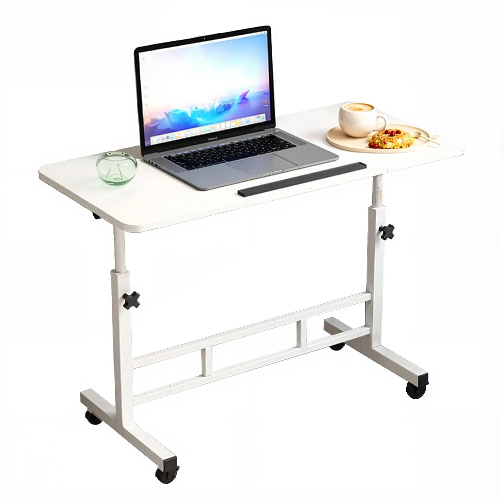Laptoptisch mit Rollen, höhenverstellbarer Schreibtisch 65–87 cm, Computertisch, mobiler Stehschreibtisch, Nachttisch, Sitz-Steh-Schreibtisch mit neigungsverstellbarer Oberfläche für das Home Office