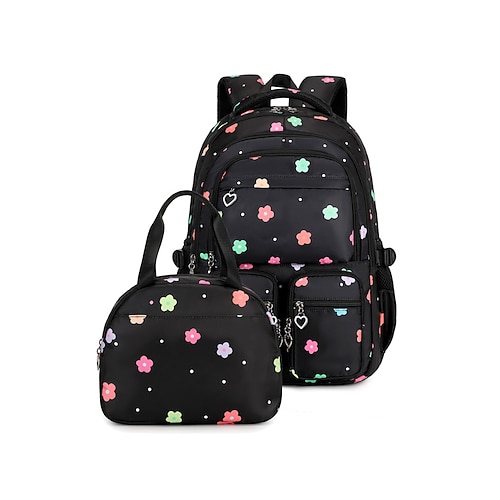 Set di zaino scolastico rosa a fiori per ragazze, composto da zaino e borsa per il pranzo, ideale per studentesse delle scuole elementari e medie. Zaino leggero e grazioso per la scuola di tutti i