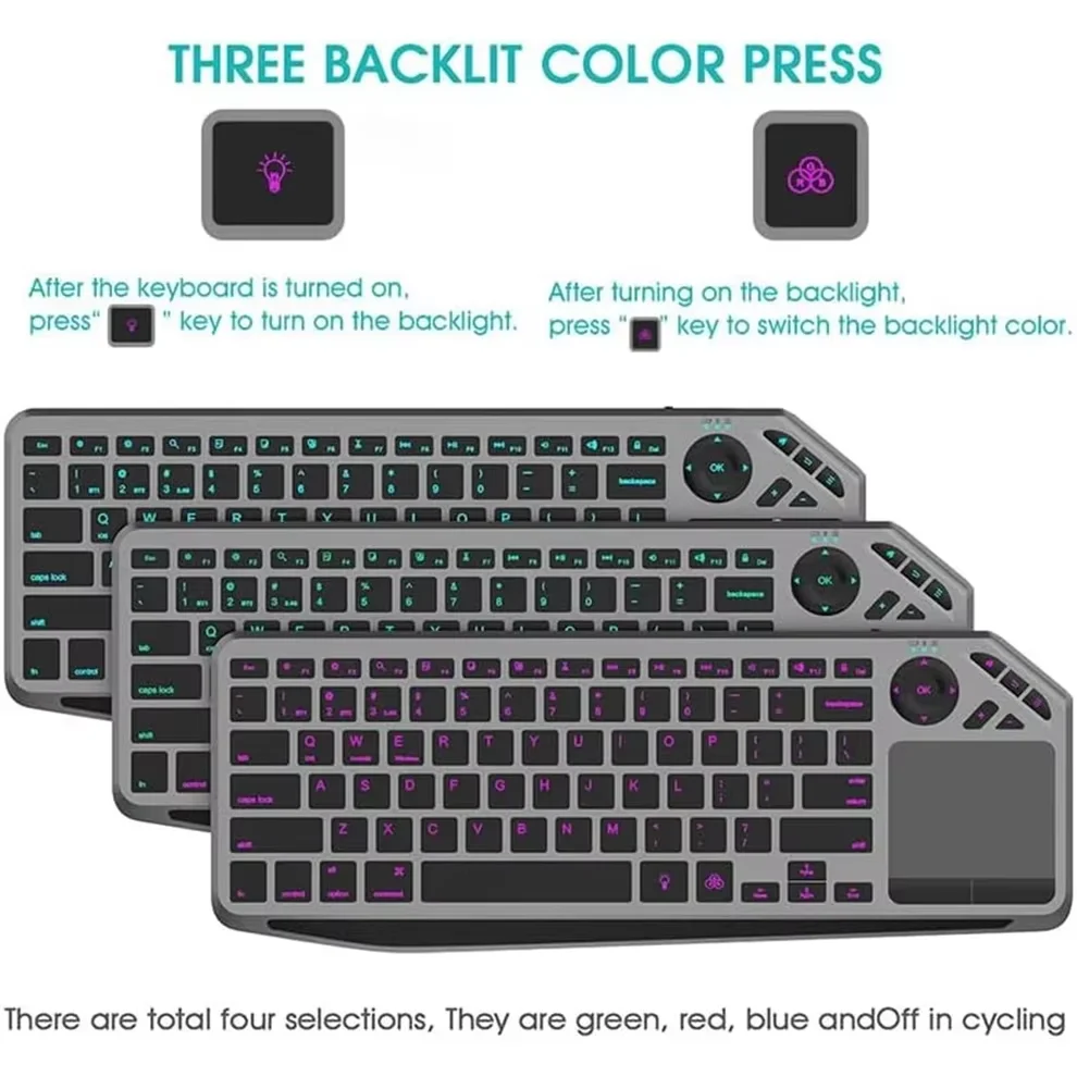 Clavier TV sans fil 2.4G Bluetooth double mode avec pavé tactile, télécommande multimédia rechargeable rétroéclairée