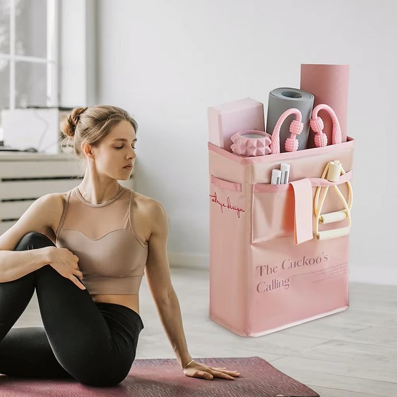 Yoga Mat Storage Basket, Large-Capacity Foldable Sports Equipment Organizer Bin for Fitness Gear, Exercise Accessories, Yoga Blocks, Straps and Home Gym Equipment