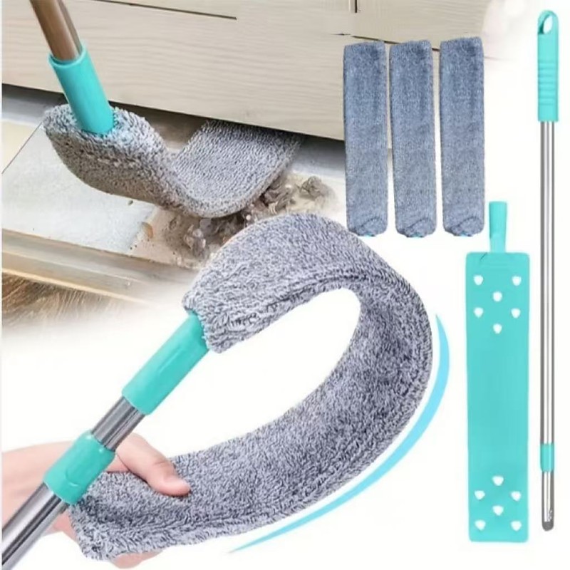 4-piece set one rod and three cloths, telescopic long-handled duster, very suitable for cleaning under the bed, sofa, and crevices. Comes with 3 replaceable cloths. Household cleaning tool, dust mop