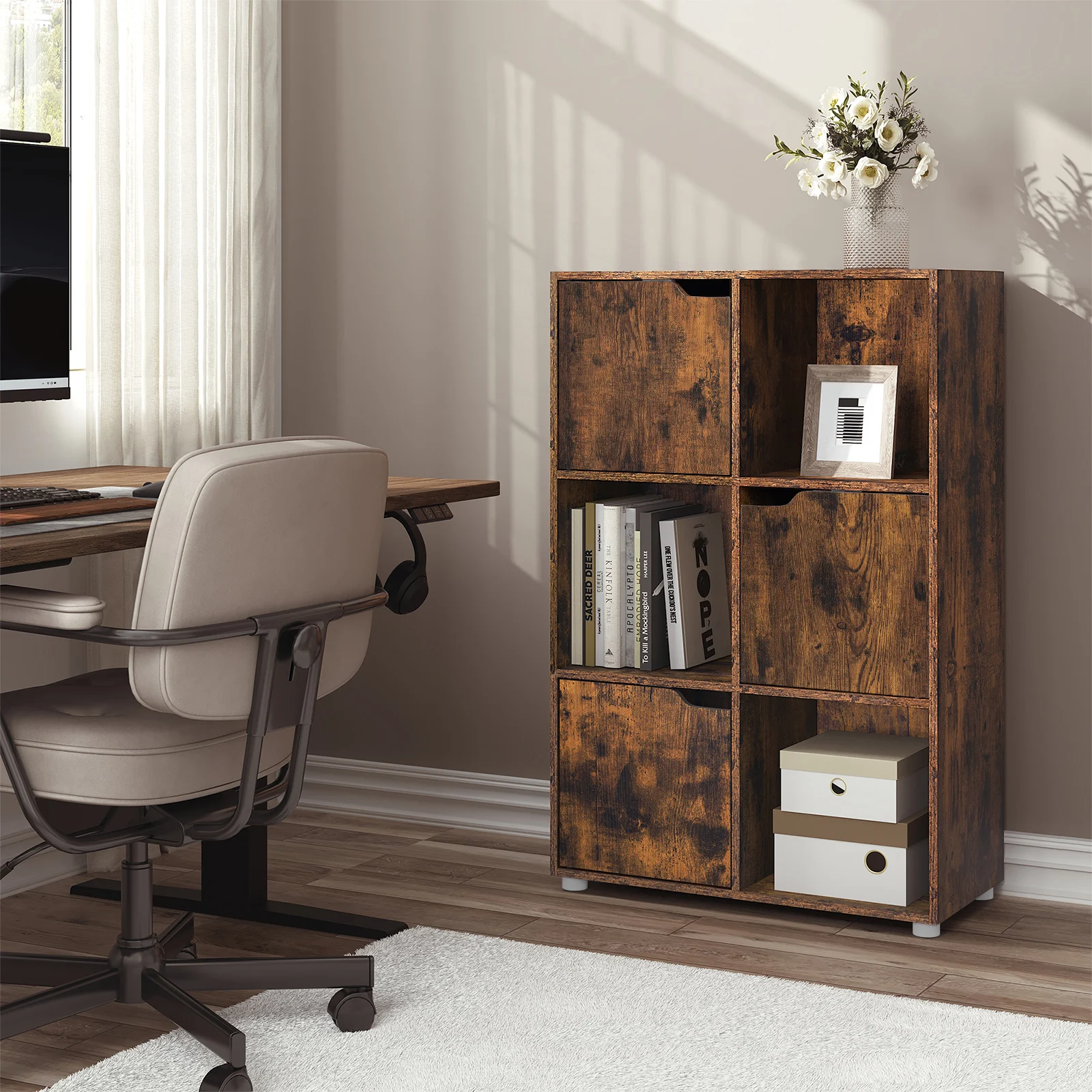 WOLTU Bücherregal, stehendes Bücherregal, Büro-Aktenschrank, Aufbewahrungsorganisator, Display mit 6 Fächern für Wohnzimmer, Schlafzimmer