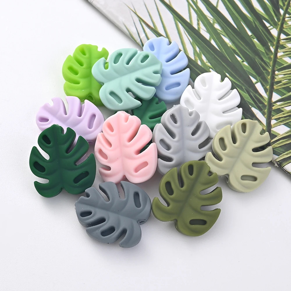 10 Stück Cartoon Blatt Silikon Perlen Baby Beißring Spielzeug Säugling Schnuller Kette kaubare Pflege Beißring für DIY handgemachte Accessoires