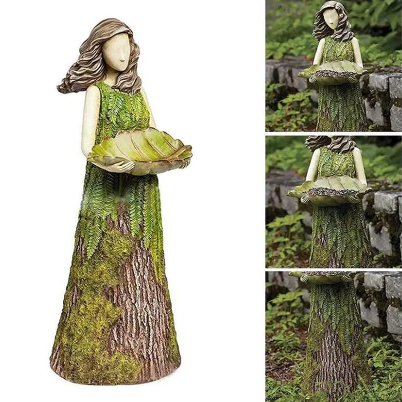 Conte de fées forêt fille mangeoire à oiseaux Statue de jardin ornement résine artisanat extérieur Statue de jardin décoration de jardin ornement en résine