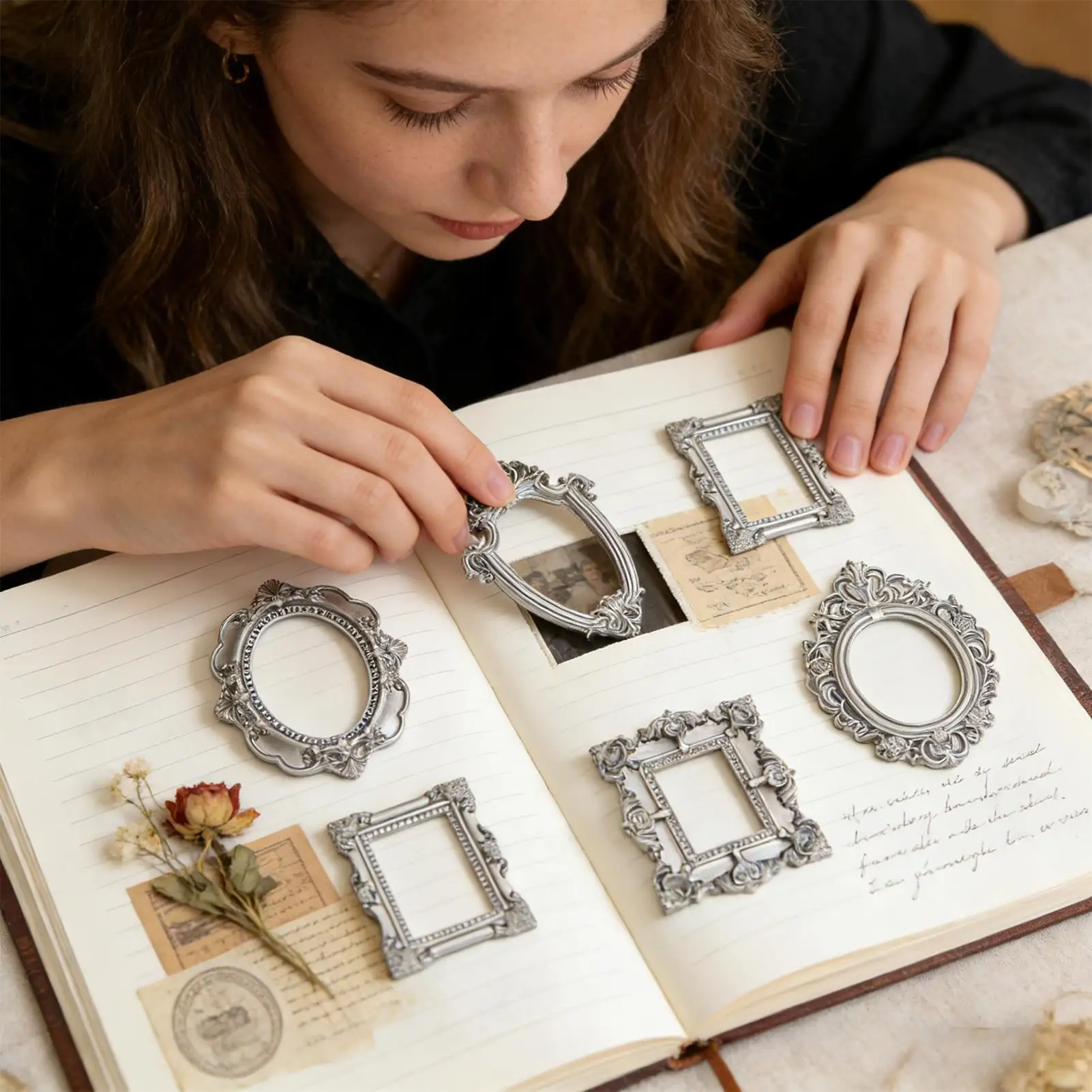 5-teiliges Miniatur-Fotorahmen-Set im Antik-Vintage-Stil, kleiner Bildhalter für Wand, Tischplatte, Schreibtisch, Erinnerungspräsentation im Wohnzimmer-Dekor