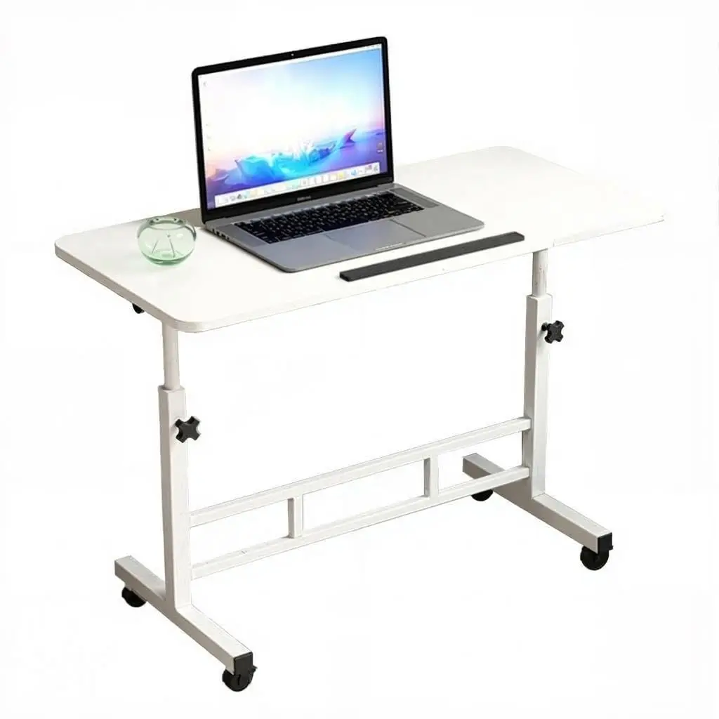 Schreibtische mit Rollen, 65-87 cm, höhenverstellbarer mobiler Stehtisch, Bettübertisch, 80 x 40 cm, klappbarer Laptoptisch, 180° drehbare Tischplatte für Büro, Wohnzimmer, Schlafzimmer, Weiß