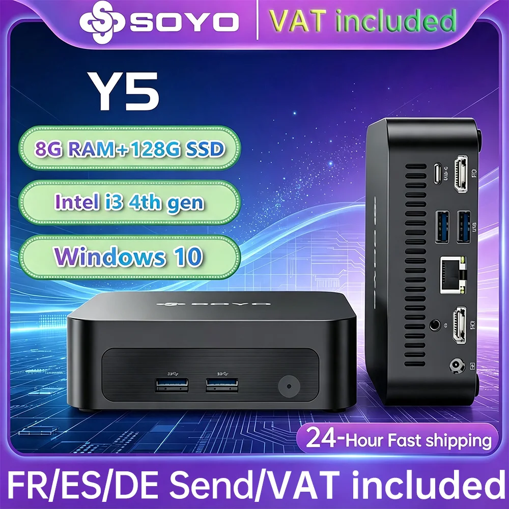 SOYO Mini-PC Y5 Intel Core i3 Prozessor der 4. Generation 8 GB RAM 128 GB SSD Windows 10 Mini-Desktop-Computer Multi-Screen 4K-Ausgabe WLAN & Bluetooth 4.2 USB-C RJ45 Ethernet Kompakter kleiner PC für das Home Office Lieferung nach Spanien