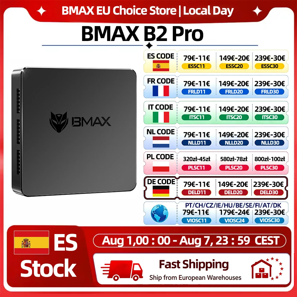 Mini-PC BMAX B2 Pro Intel Celeron N4000 8GB RAM 256GB SSD Windows 11 Dual HDMI WLAN 2.4G/5G Bluetooth 5.0 Gigabit Ethernet Kompakter Computer für Büro und Zuhause