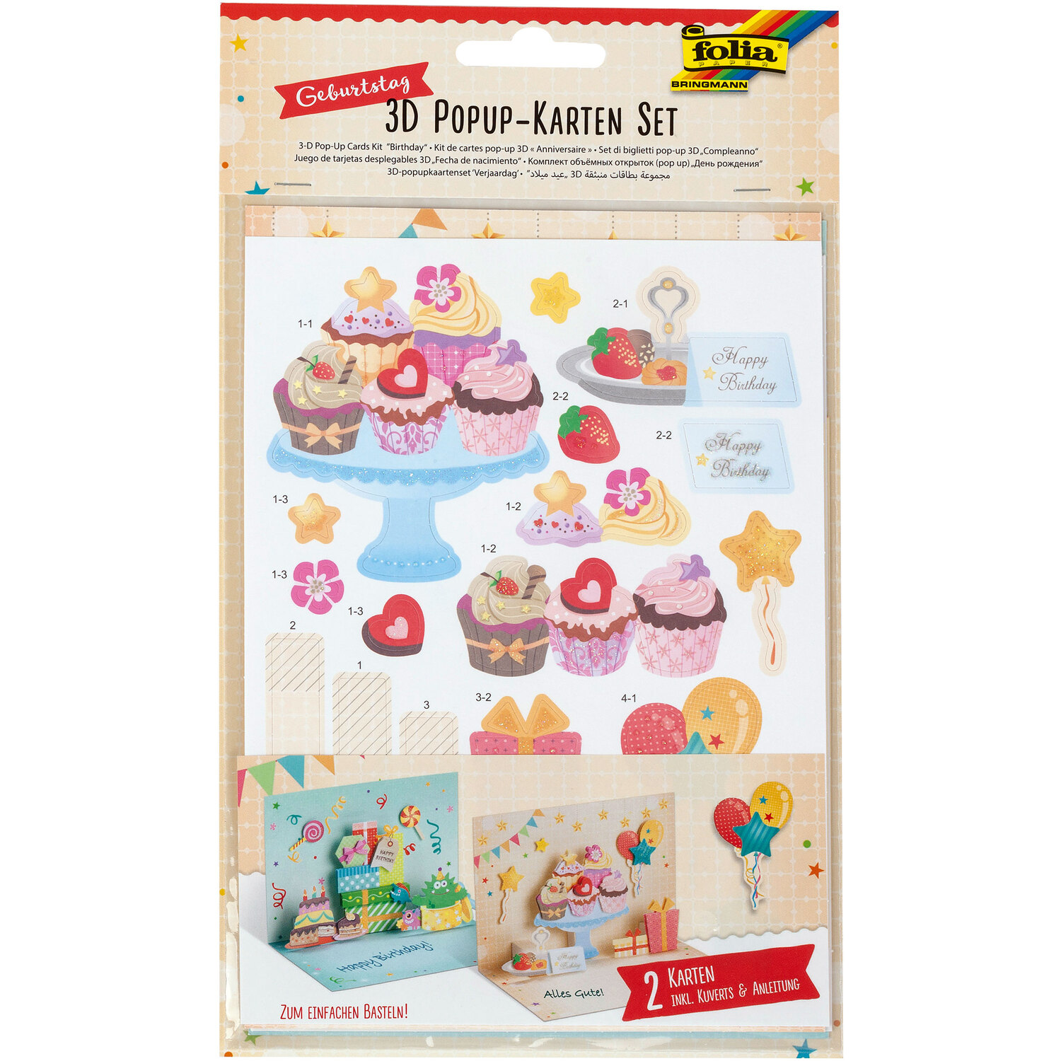 folia 3D-PopUp Karten-Set Geburtstag, 2 Karten