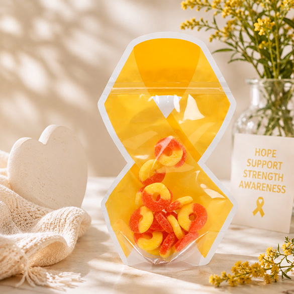 Yellow Awareness Ribbon Shaped Pouch 7" x 3" x 10 1/2" 25 pack SP10YW