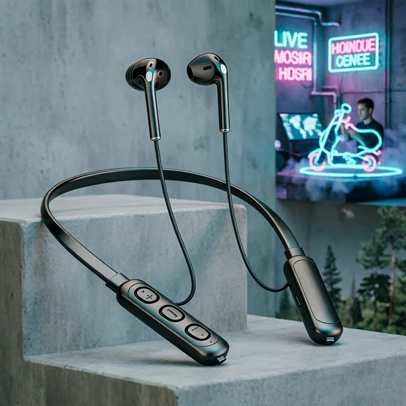 Écouteurs Bluetooth 5.3 sans fil, type tour de cou, stéréo, avec micro, casque Bluetooth, casque Bluetooth à porter autour du cou