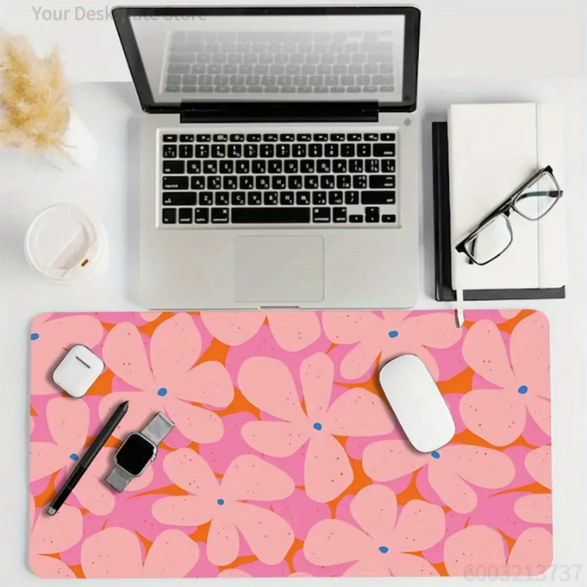 Rosa Blumenmuster Gummi-Mauspad Glatte Oberfläche Rutschfest für Gaming Büro Zuhause Computer Schreibtisch Zubehör