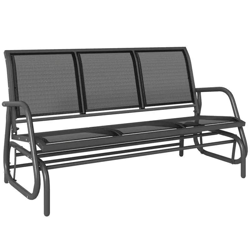 Banc de jardin à bascule 3 places avec mécanisme de balancement, banc de jardin à bascule en métal, banc de parc, capacité de charge jusqu'à 300 kg, mobilier de jardin pour jardin, terrasse, 147 x 70