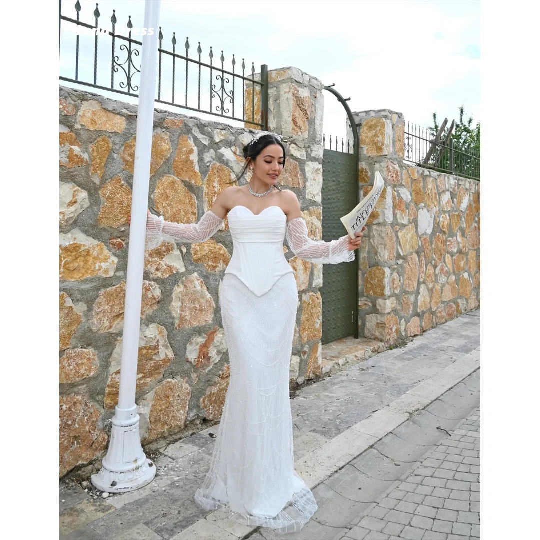 Lena Evening Dresses Woman Elegant Party Dresses for Special Occasions Customized Prom Dress White Beaded Wedding Ball Gowns