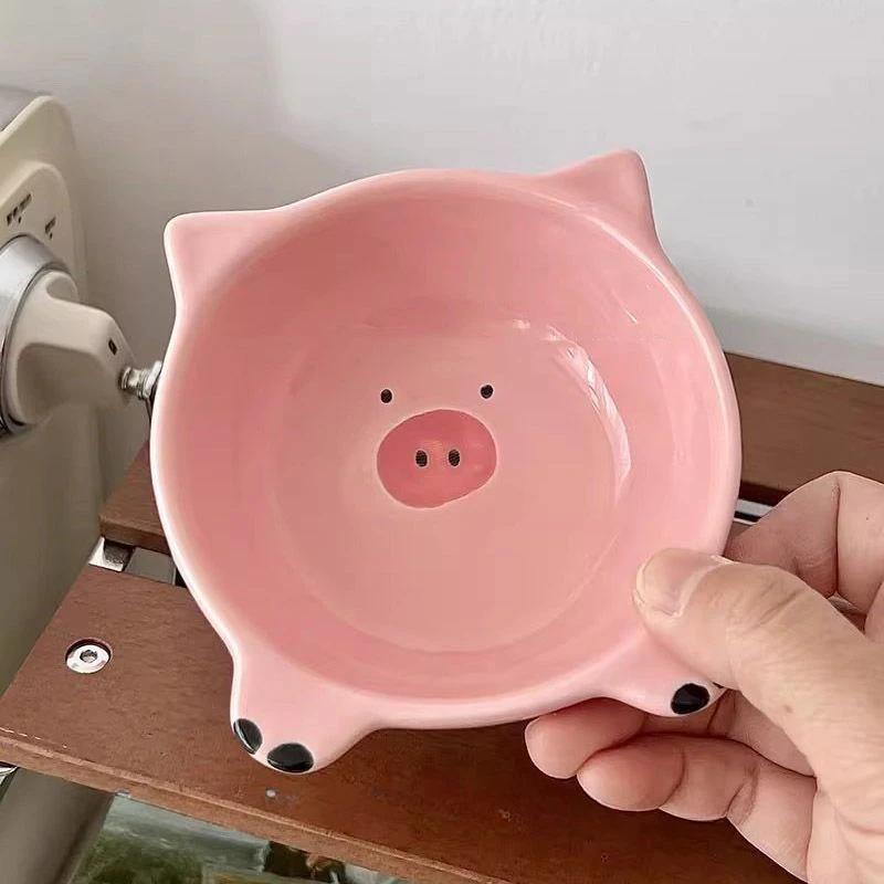 Cute Pink Pig Ceramic Bowls, Soup Bowl Noodle Bowl, Hot Pot Sesame Sauce Dipping Dish,Household Seasoning Dish,Kitchen Utensils