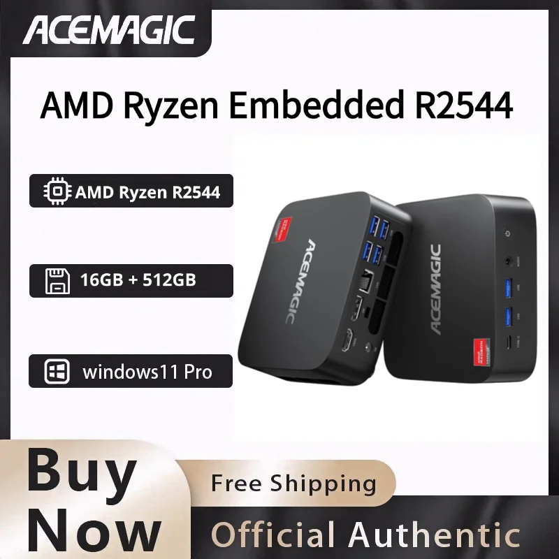 ACEMAGIC AMD Ryzen Embedded R2544 Mini PC 16GB DDR4 512GB SSD Windows 11 Pro Business Desktop Computer 4K Triple Display HDMI DP