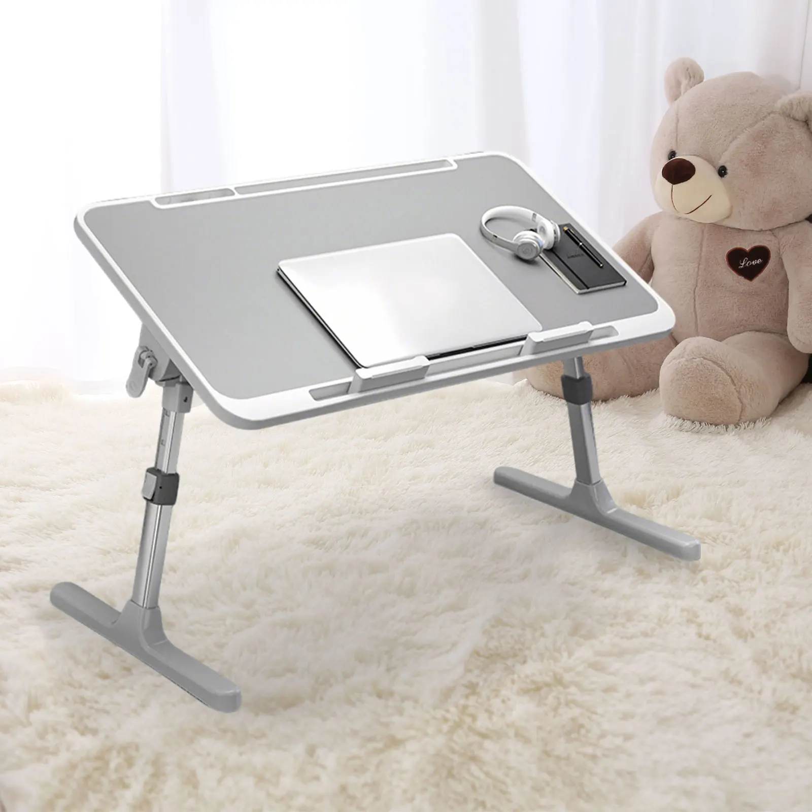 Neigbarer Laptoptisch, faltbares Design, verstellbarer Höhenwinkel, Betttablett, ergonomisches Design für Bett, Sofa, Fensterbank, mit 2 Barrieren