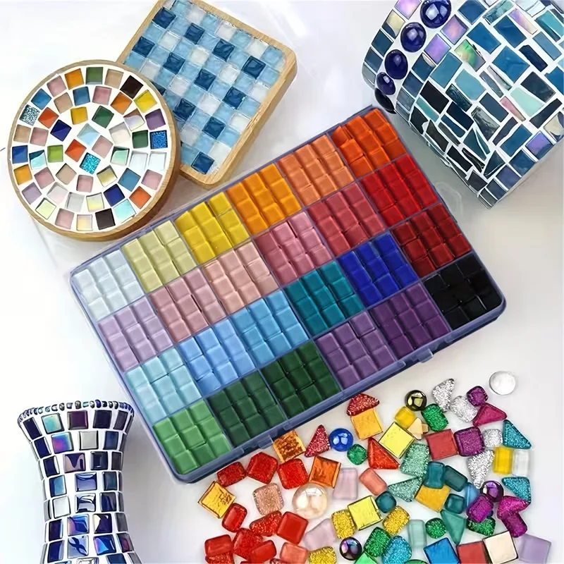 720 Stück Glasmosaik-Fliesen-Set, 0,99 cm Quadrat, DIY-Bastelbedarf für Handarbeitsprojekte, 24, Mosaik-Aufkleber, DIY-Bastelmaterialien