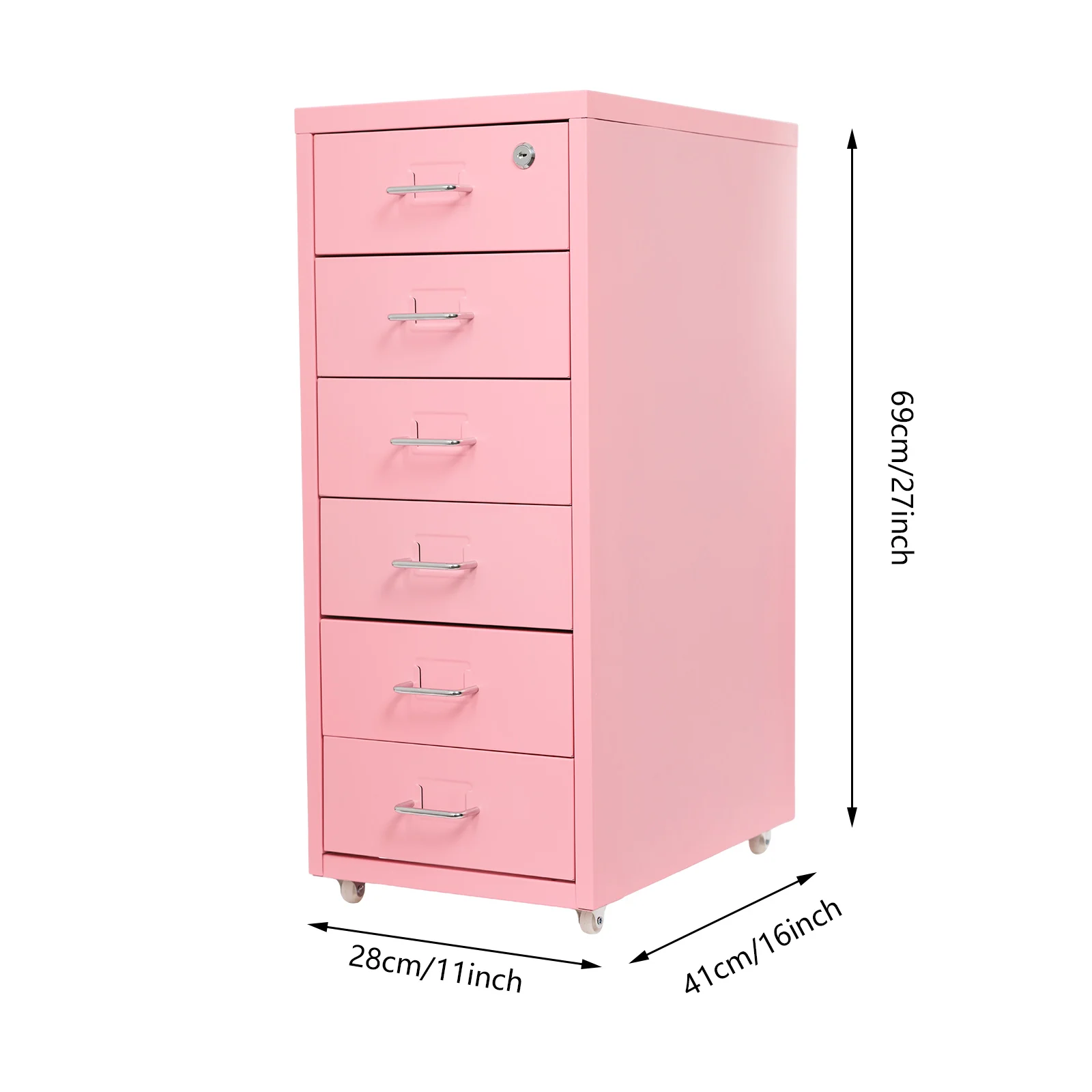 NEUER 6-Schubladen-Aktenschrank mit Schloss, vertikaler Aktenschrank unter dem Schreibtisch, Büro-Aufbewahrung mit Rollen, Schreibtischschubladen für das Home Office (6 Ebenen, Pink)