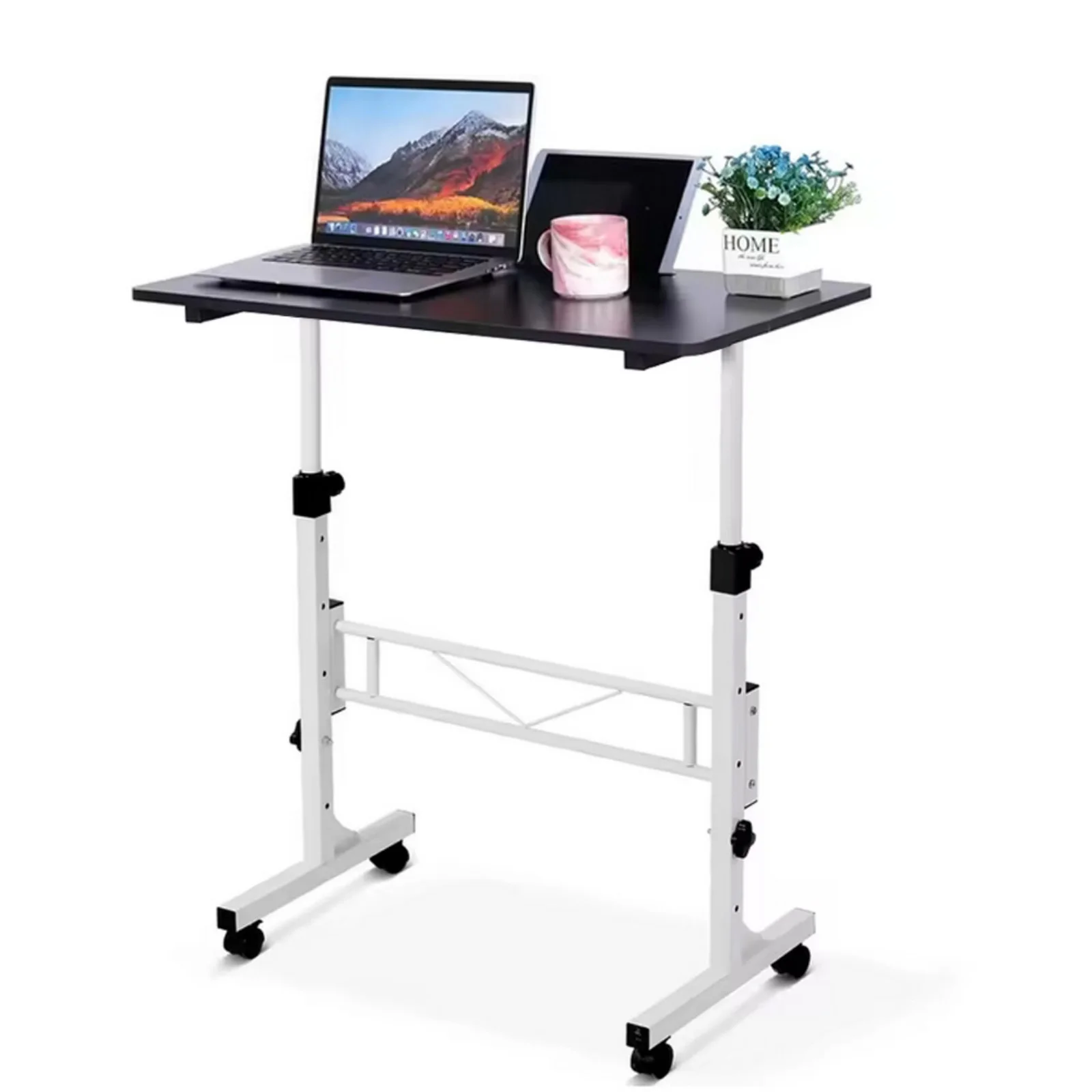 Höhenverstellbarer Mobiler Stehschreibtisch mit Rollen, 80x40cm Tragbarer Laptop-Tisch, Sitz-Steh-Rolltisch für Heimbüro, Studierzimmer, Klassenzimmer