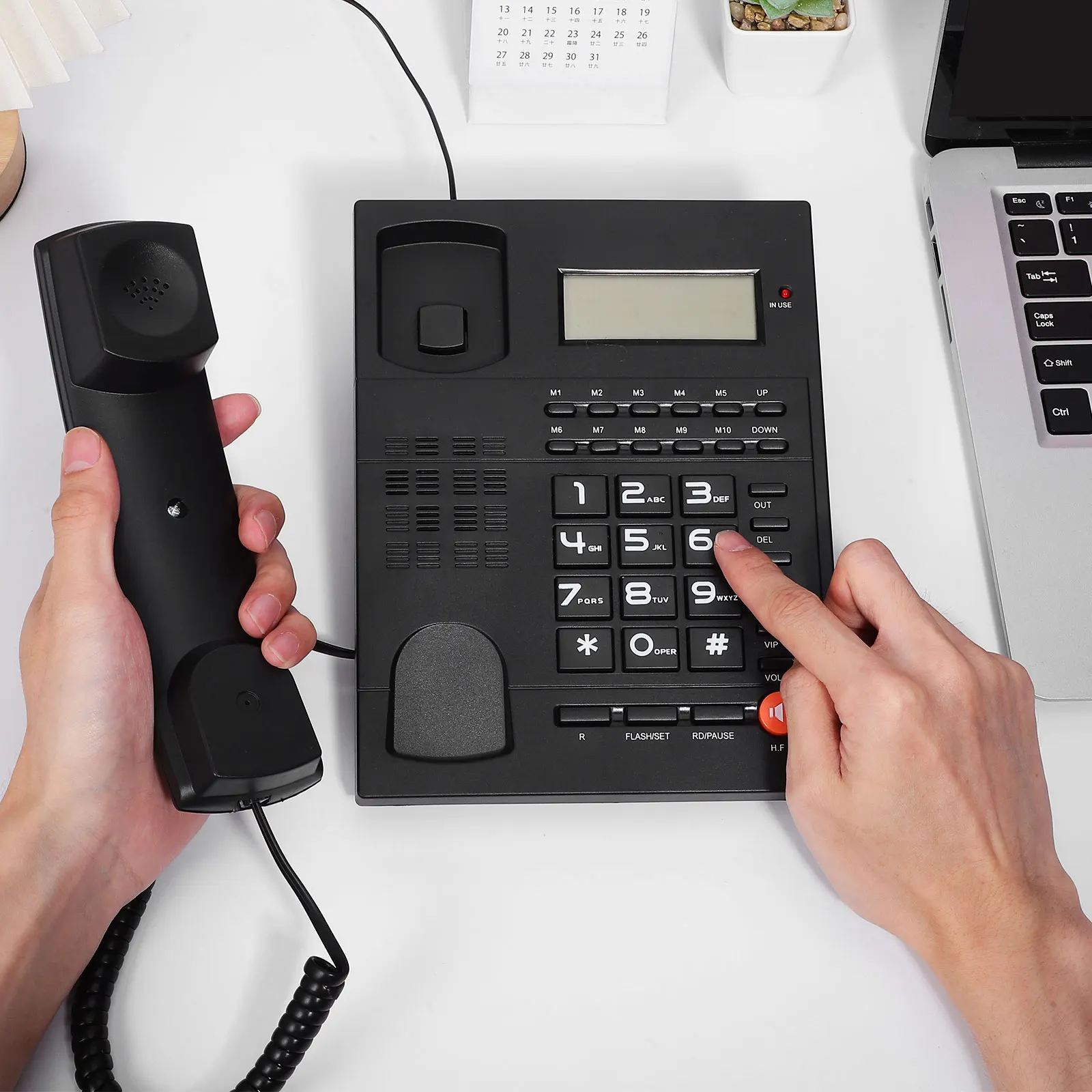 Business Corded Telephone with Screen, Desktop Landline Phone with Speakerphone, 10 Memory Speed Dial Buttons and Caller ID for Office Hotel Reception Desk