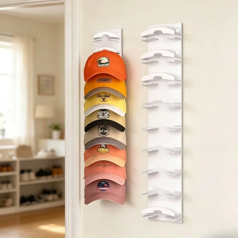 Wandmontiertes Mehrstöckiges Hut-Aufbewahrungsregal für 18 Kappen, Platzsparender Mützen-Organizer für Schlafzimmer, Schrank, Tür und Eingangsbereich