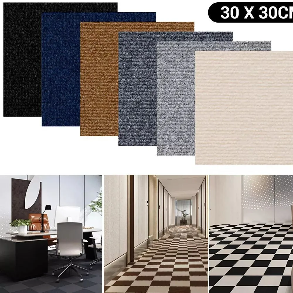 Khaki 30x30cm 12x12inch Peel And Stick Carpet Tiles Polyester Self Adhesive Floor Mats Non Slip Soundproof Cuttable DIY Square Rug For Hallway Kitchen Bedroom Basement Office Indoor Outdoor