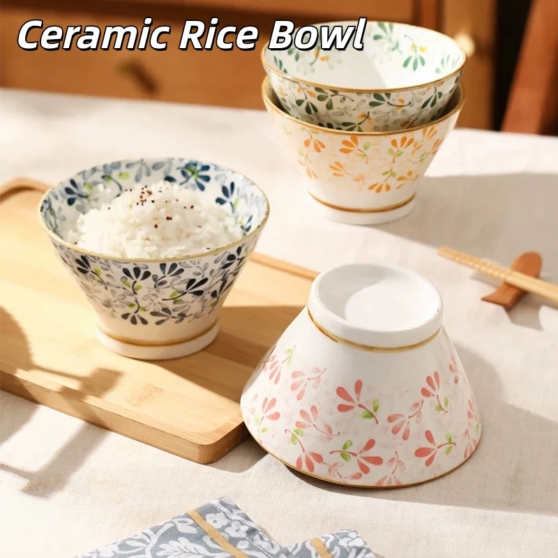 5 Inch Colorful Floral Ceramic Cone Bowls Vintage Japanese Porcelain Rice Soup Bowl Oven Microwave Safe Household Tableware