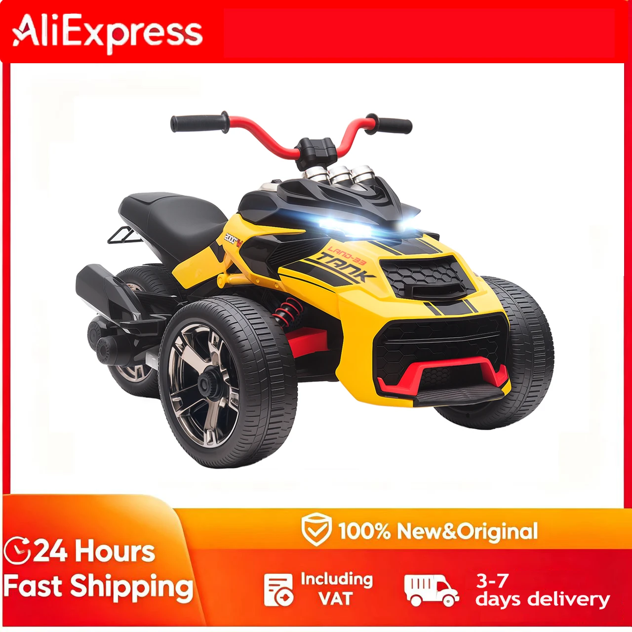 Voiture électrique pour enfants, conception de tricycle, lecteur MP3, haut-parleur, 2 vitesses, lumières LED, voiture jouet électrique, voiture jouet pour enfants, poussette électrique
