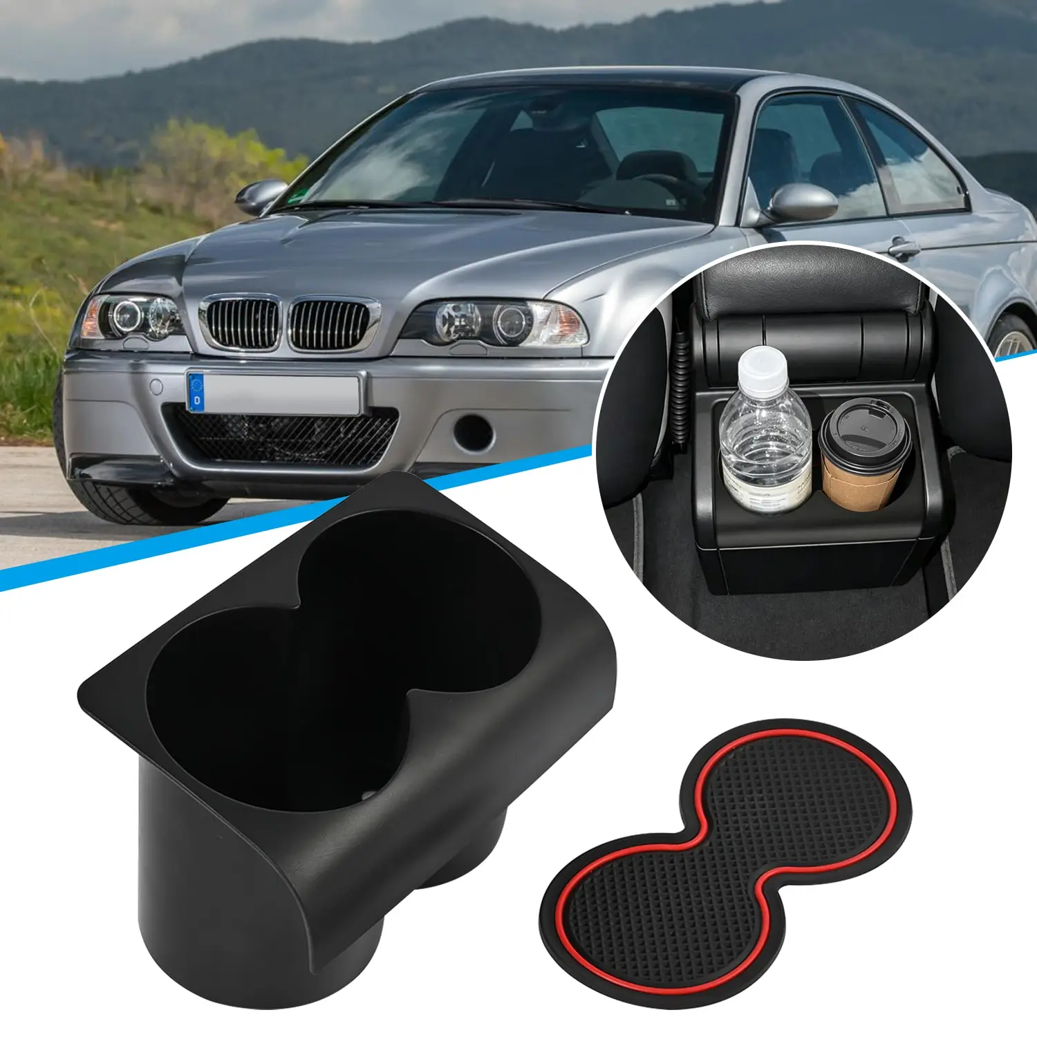 Cendrier arrière de voiture en silicone, double porte-gobelet, insert pour console centrale, pour BMW E46 berline, coupé, touring, break 1999-2006