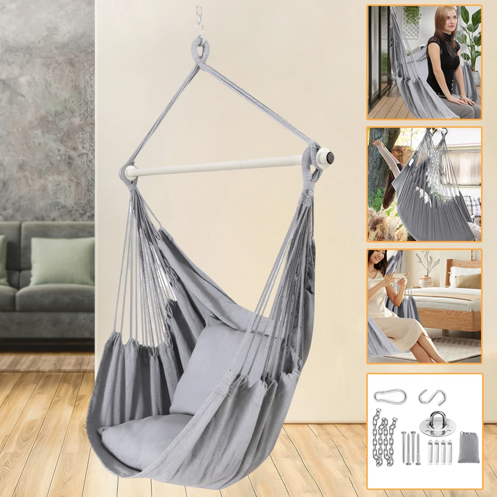 Siège de balançoire et hamac de jardin avec accessoires, siège de jardin portable pour jardin, patio, terrasse et terrasse en bois
