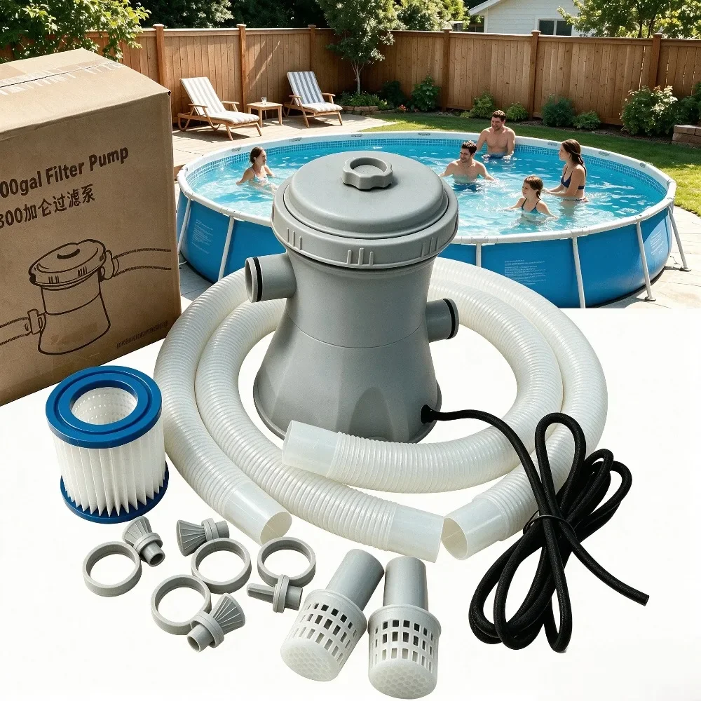 Pompe de filtration pour piscine hors sol, nettoyeur de piscine électrique à circulation, dispositif de filtration de piscine réutilisable, filtre de piscine de 300 gallons