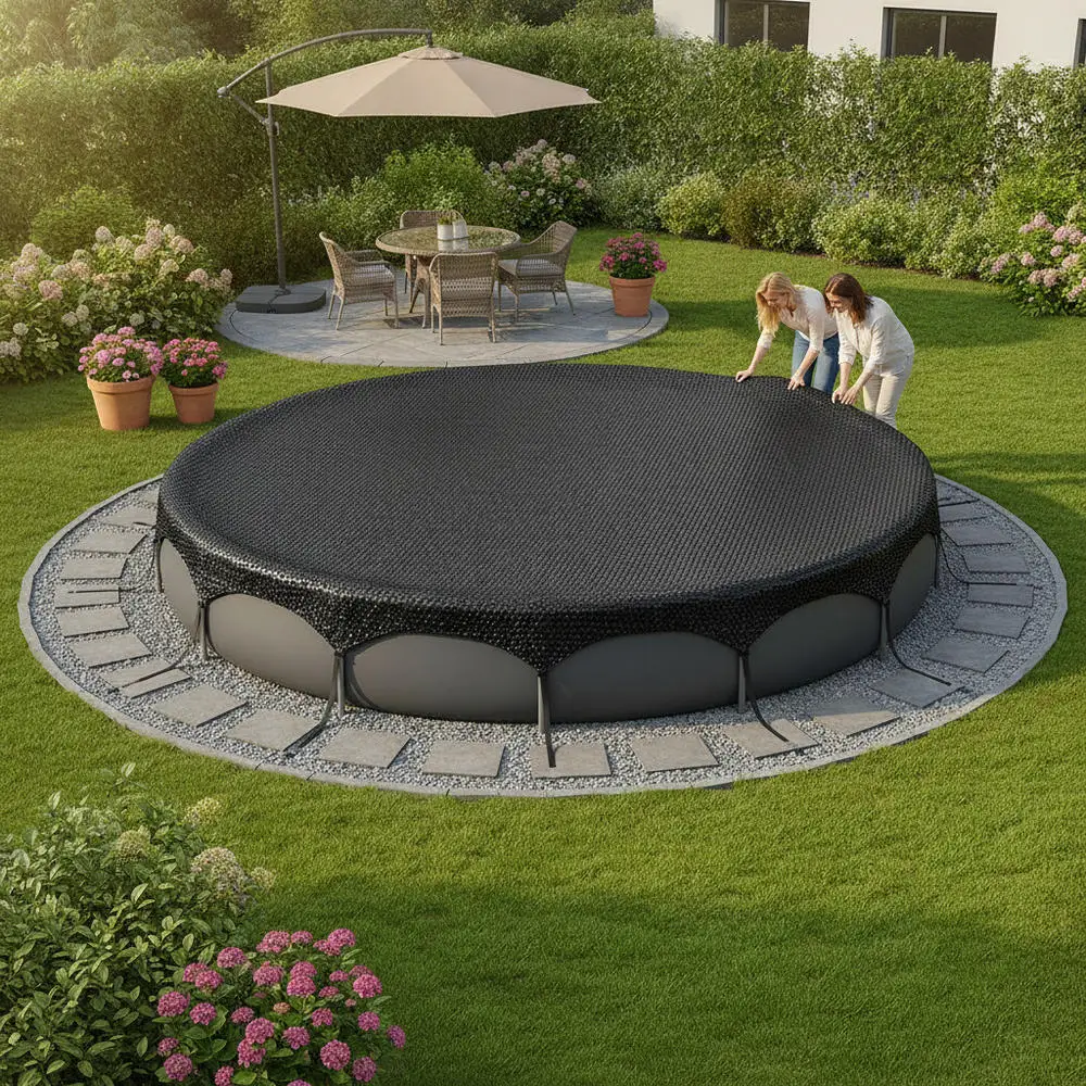 Couverture solaire pour piscine, couverture flottante pour piscine, couverture anti-évaporation pour piscine, couverture de piscine noire 300 cm en PE, couverture thermique pour piscine, couverture de
