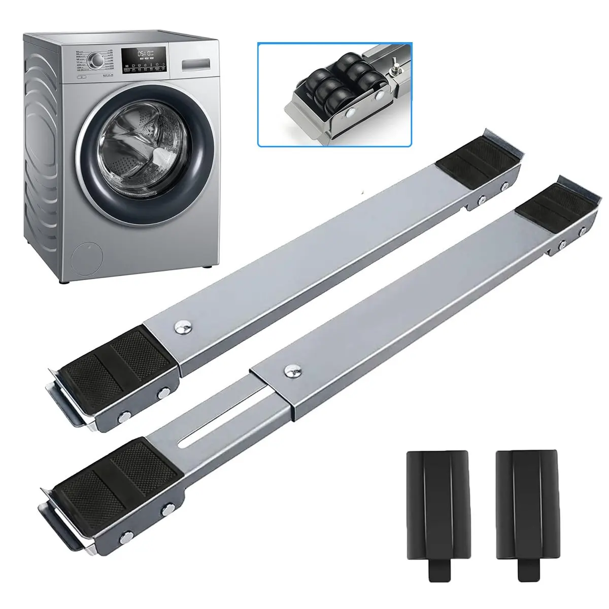 Deux roulettes robustes pour meubles avec mécanisme de verrouillage - Base rétractable adaptée aux machines à laver, aux sèche-linges, aux lave-vaisselle et autres appareils électroménagers -