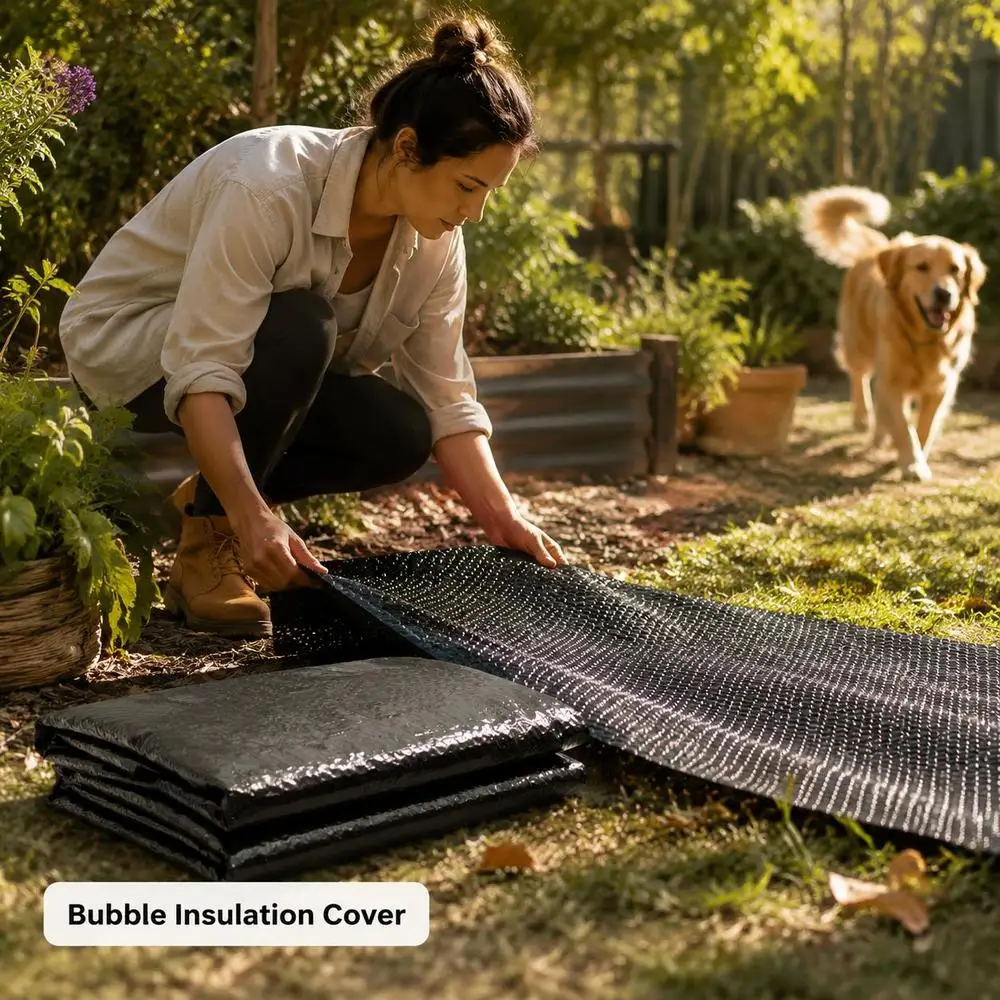 Couverture solaire pour piscine, couverture flottante pour piscine, couverture anti-évaporation pour piscine, couverture de piscine noire 488 cm en PE, couverture thermique pour piscine, couverture de