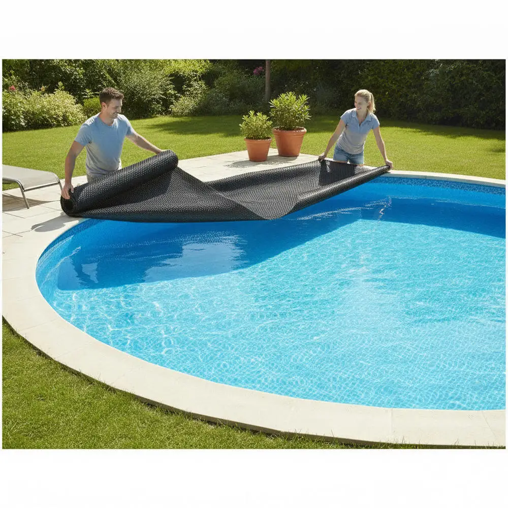Couverture solaire pour piscine, couverture flottante pour piscine, couverture anti-évaporation pour piscine, couverture de piscine noire 455 cm en PE, couverture thermique pour piscine, couverture de
