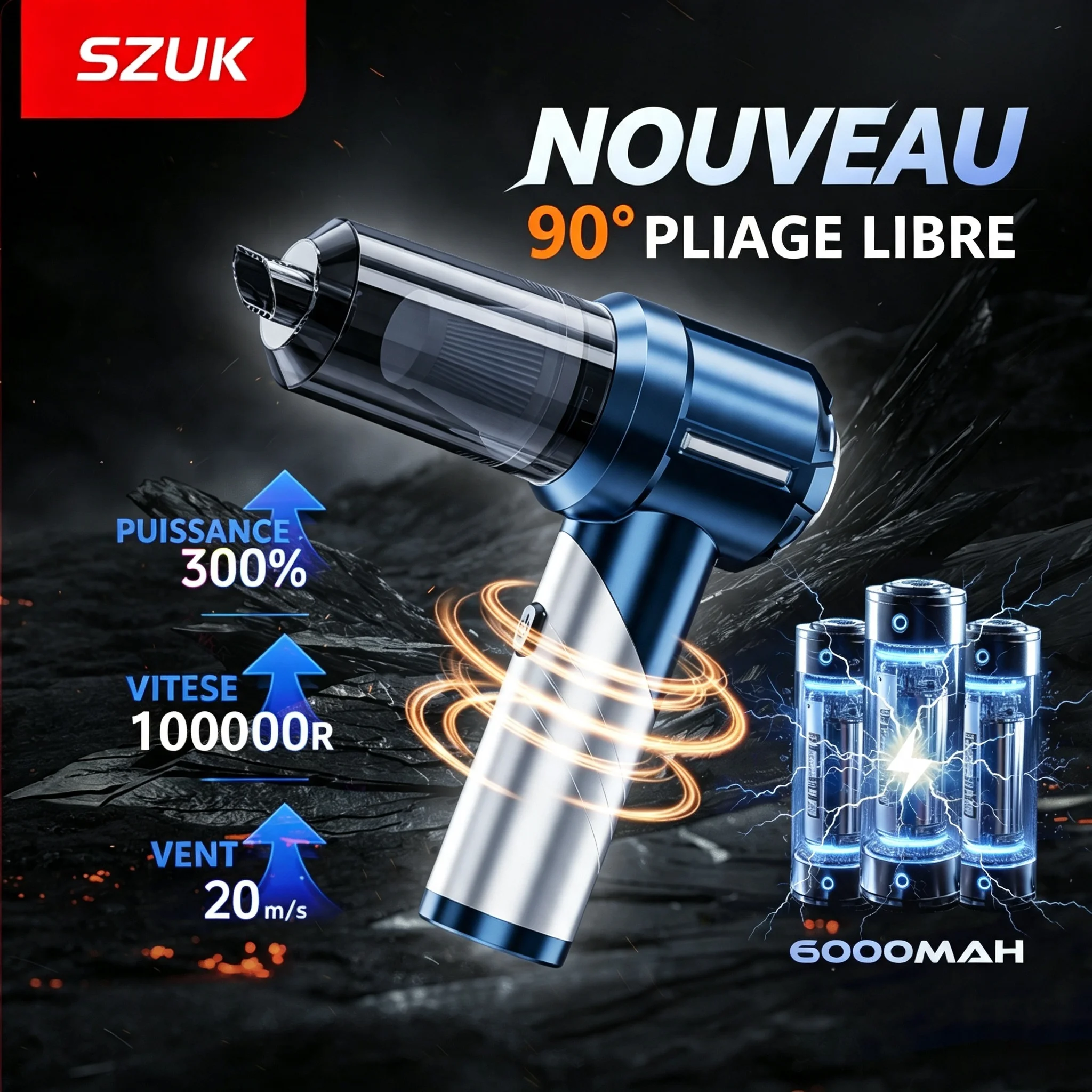 Aspirateur de voiture sans fil SZUK 18000Pa, pliable, puissant, aspirateur portatif sans fil, mini aspirateur portable aspirateur sans fil aspirateur à main puissant aspirapolvere auto aspirateur