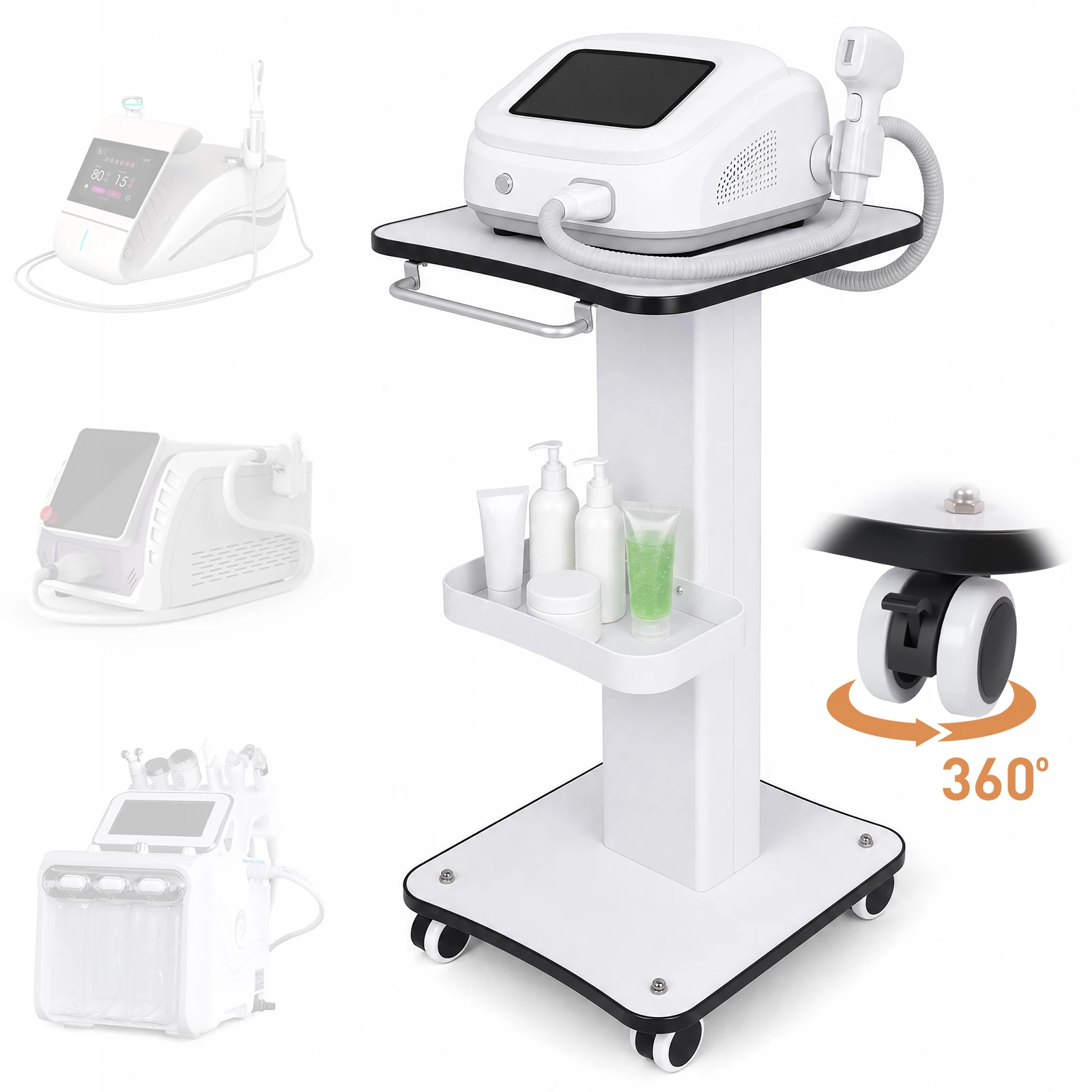Chariot de salon de beauté avec roulettes pivotantes et poignée, étagère de rangement mobile pour équipement de coiffure, matériel médical et outils de spa