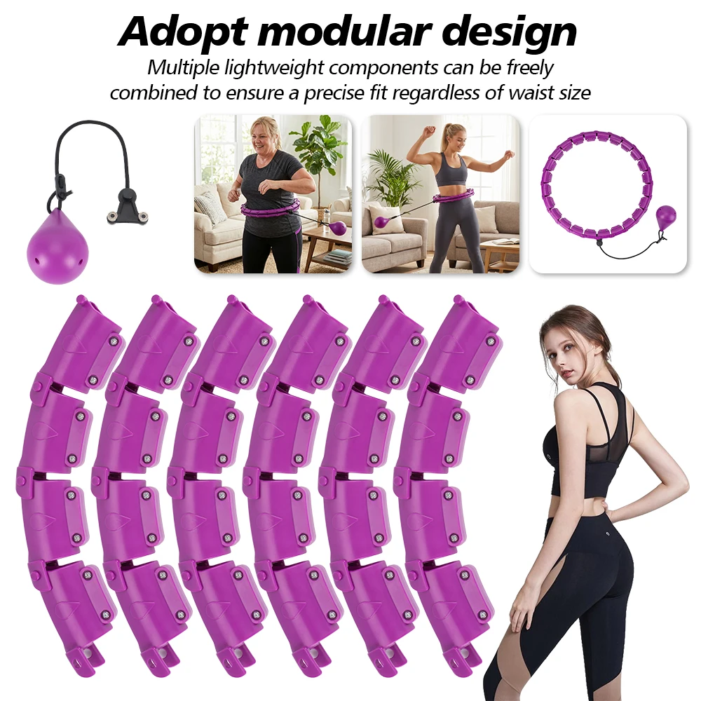 Cerceau pour adultes avec balle lestée, circonférence de 24 nœuds (115 cm), cerceau de fitness démontable, cerceau Hullahub pour la perte de poids, le fitness, le divertissement, équipement de fitness