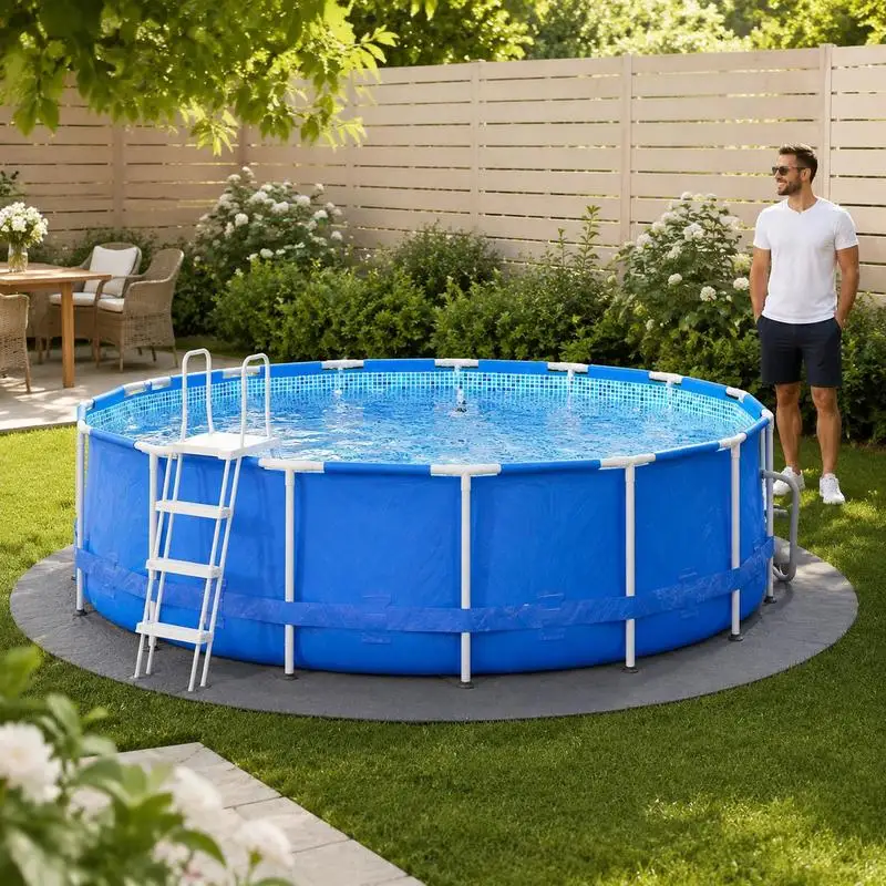 Tapis de sol pour piscine, protection de sol pour piscine, tapis de sol rond pour piscine, gris clair, Ø306 cm, géotextile polyester, tapis de sous-couche pour piscine