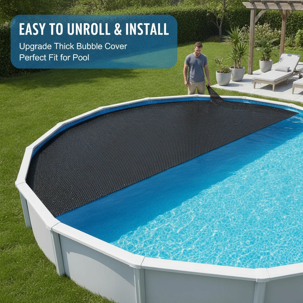 Couverture solaire pour piscine, couverture flottante pour piscine, couverture anti-évaporation pour piscine, couverture de piscine noire 210 cm en PE, couverture thermique pour piscine, couverture de