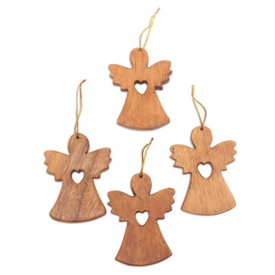 Love and Blessings,'Handmade Wood Angel Ornaments (Set of 4)'