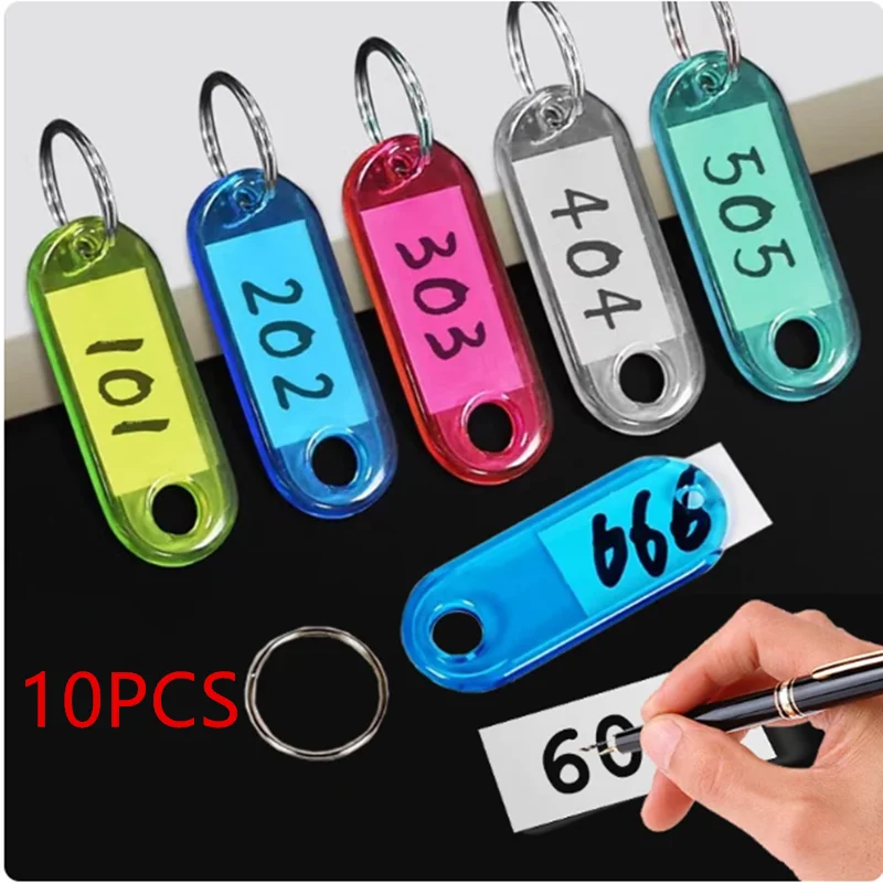 10pcsCreative Category Tag Keychain Double Sided Clear Crystal Office Keychain Tag Luggage Tag Keychain Convenient And Practical