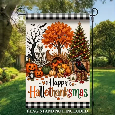 2D Flat Printing Garden Flag, Thanksgiving Halloween Christmas Flax Garden Flag, Holiday Yard Banner, Fall Decor, Garden Flag