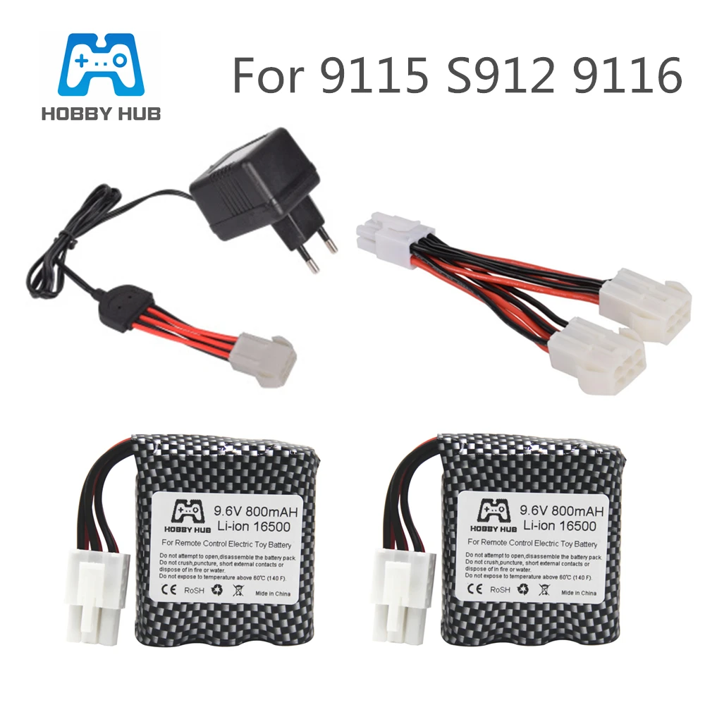 Hobby Hub 9.6V 800mAh Battery for 9115 S912 9116 High Speed RC Car Battery Li-ion Battery With 9.6v Charger