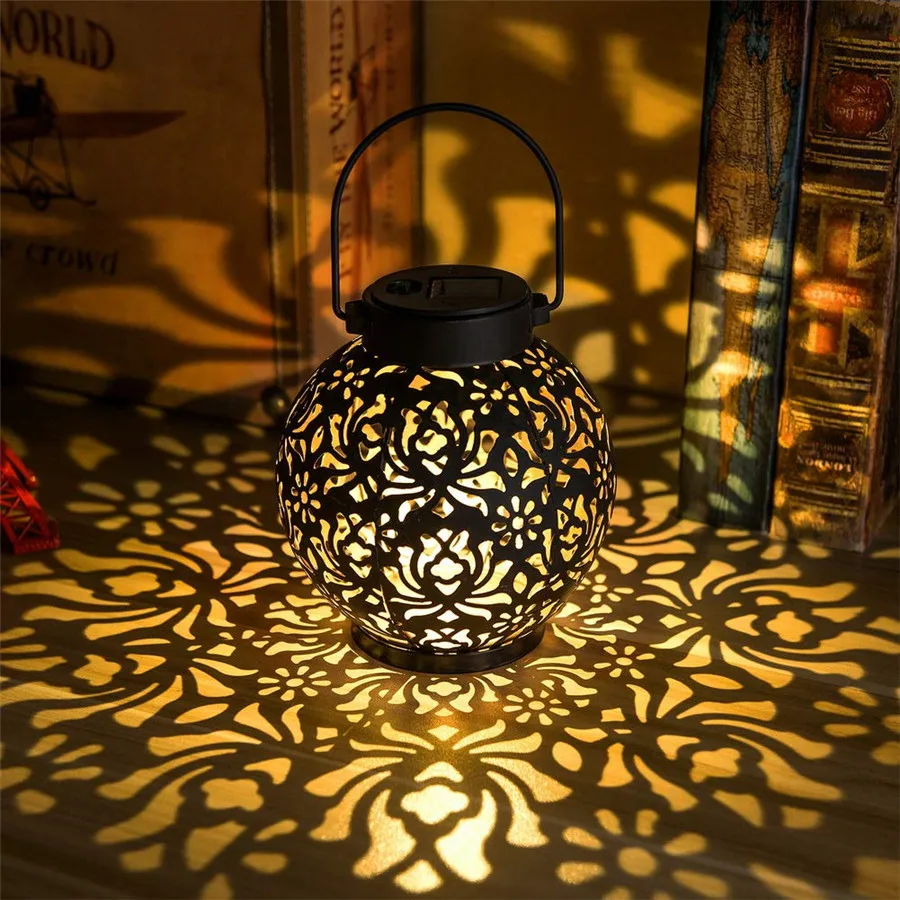 Outdoor Garden Solar Light Iron Art Hanging Light Hollow LED Landscape Light Garden Decoration Projection Light Waterproof