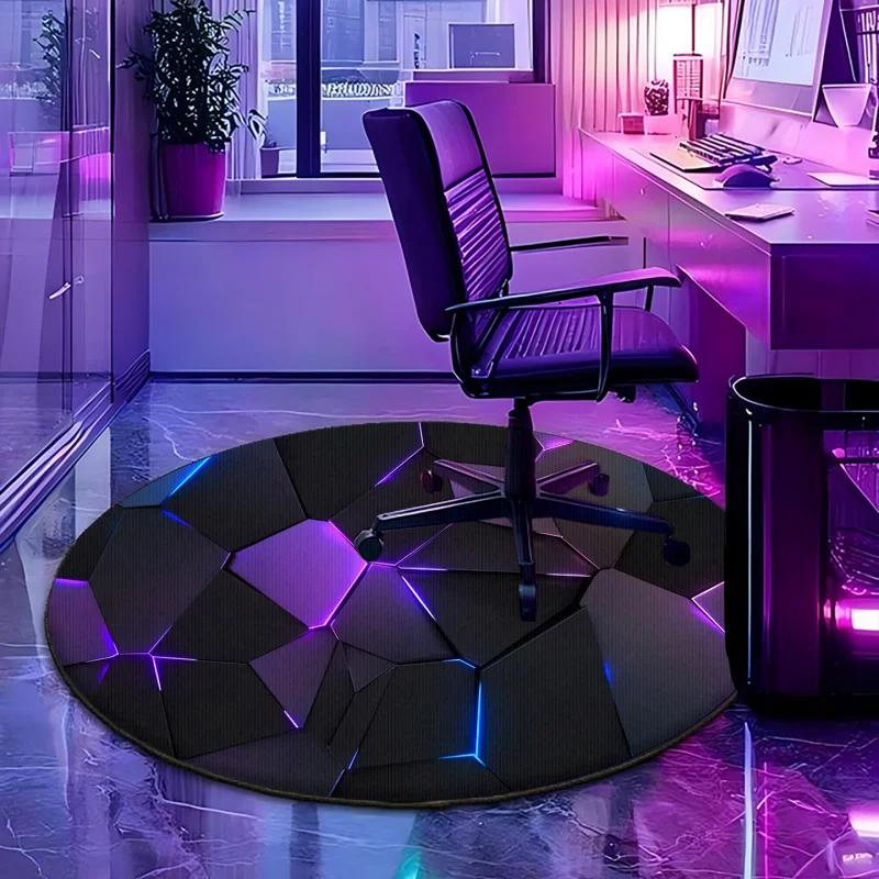 VIKAMA Neon Geometric Round Rug Anti Slip Chair Mat Stylish 3D Design Carpet for Gaming Room Bedroom Household Home Decor