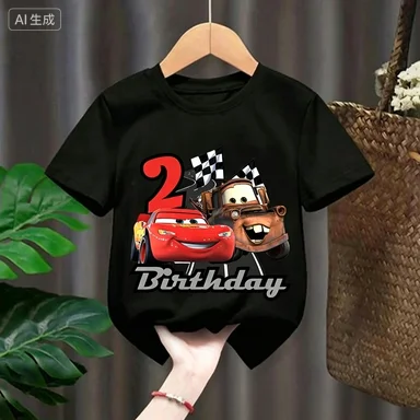 Lightning Mcqueen Boys T Shirt Kids Clothes Birthday Number 1-9 Print Children's Clothing Party Wear Cotton Tops Cars Tee